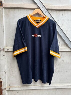 Vintage 90s Microsoft XP Expert Navy Short Sleeve V-Neck Jersey Shirt XXL